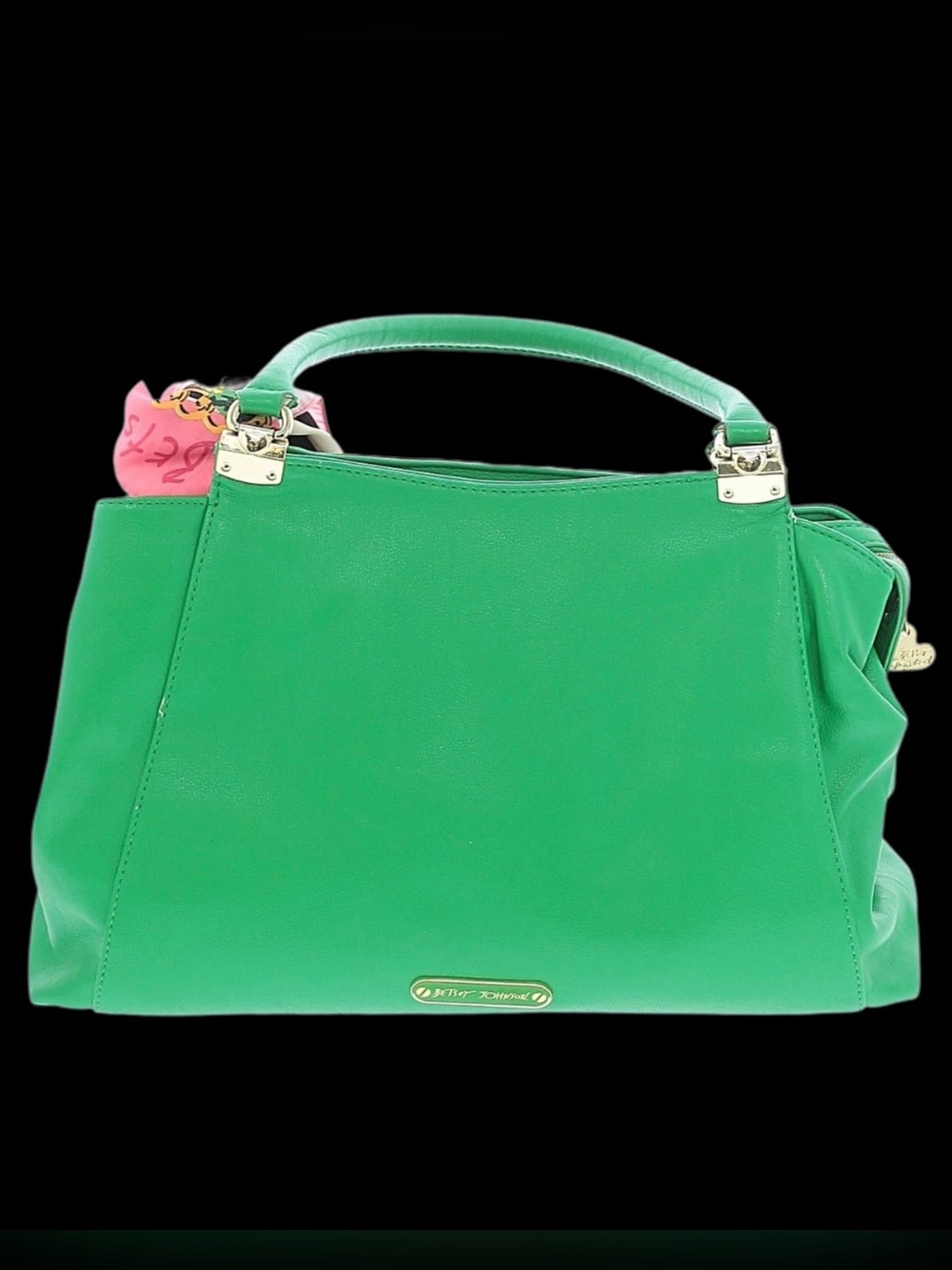 Betsey Johnson Faux Leather Heart Locket Green Satchel with Pink Scarf - Picture 3 of 12